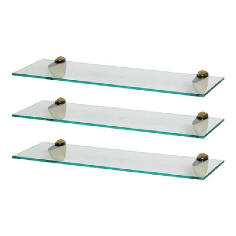 Image of Harbour Housewares 3X Floating Glass Shelves - 60Cm - Gold Brackets - Bathroom Shower Storage Vanity Display Unit Shelf