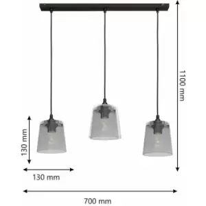 image of Helam Lucea Straight Bar Pendant Ceiling Light Black, Smokey 70cm