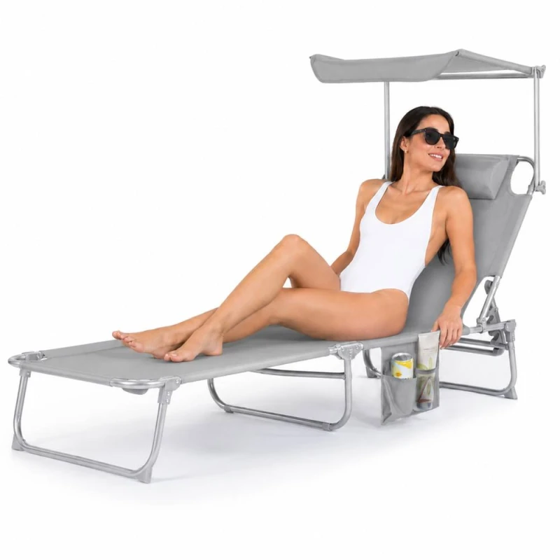 Image of LIVIVO Foldable Reclining Sun Lounger with Adjustable Positions Grey unisex
