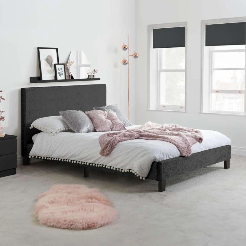 Image of Birlea Berlin Black Crushed Velvet Glitz Fabric Bed Frame - 3ft Single
