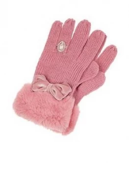 Monsoon Girls Bow Diamond Ring Glove - Pink