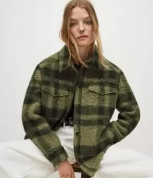 Image of AllSaints Womens Rosey Checked Jacket, Khaki Green, Size: 8