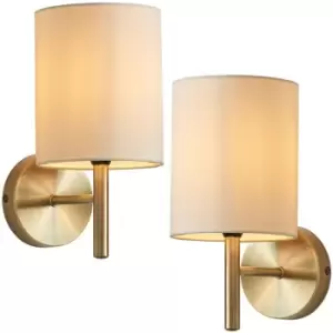 Image of 2 PACK Dimmable LED Wall Light Antique Brass & Cream Shade Modern Lamp Lighting