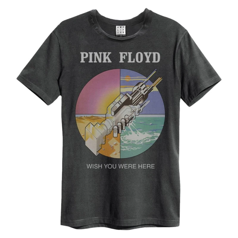 Image of Amplified Amplified Men Wish You Were Here Pink Floyd T-Shirt in Charcoal Size: Small Charcoal S Male 5063470408368