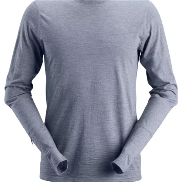 Image of Snickers AllroundWork Wool Long Sleeve T-Shirt - Dark Blue Melange - XS