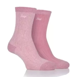 image of Jeep 2 Pack Super Soft Boot Socks Ladies - Pink