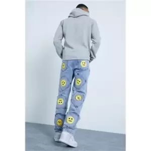 I Saw It First Blue Smiley Multi Pocket Baggy Denim Jeans - Blue