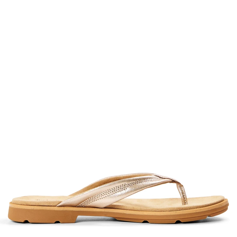 Image of Timberland Womens Calista Bay Black Thong Flat Sandals Gold Metallic female 3.5 (36)