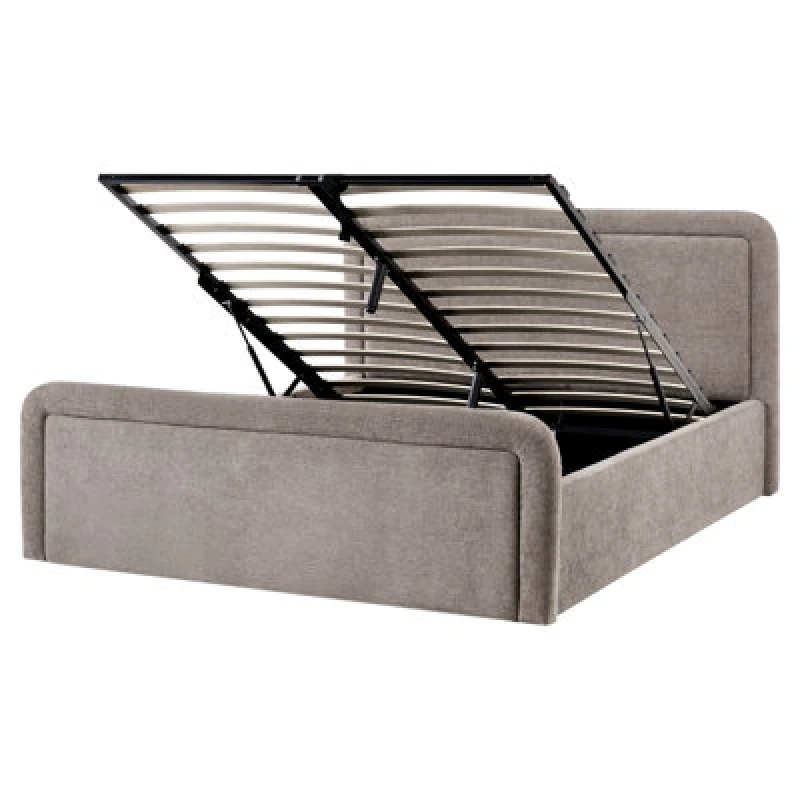 Image of Beliani Ottoman Bed Fabric Viviers 160 X 200 Cm (Eu King Size) Taupe