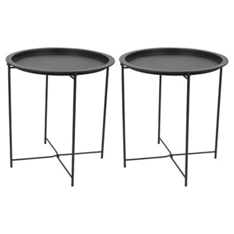 Image of Harbour Housewares Round Steel Tray Tables - Matt Black - Pack Of 2