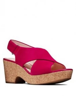 image of Clarks Maritsa Lara Leather Wedge Sandal - Fuchsia, Fuchsia Suede, Size 3, Women