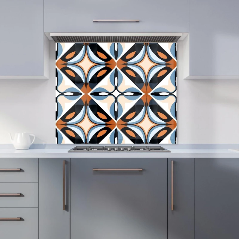 Image of Warren Reed - Designer Brown & Blue Geometric Pattern Kitchen Splashback Size: 900mm x 650mm Blue Unisex 900mm x 650mm