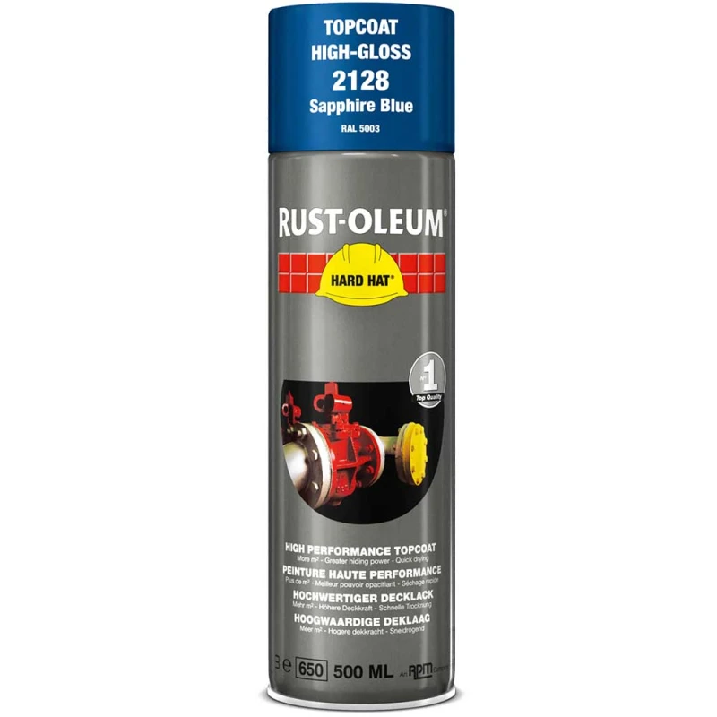 Image of Rust Oleum Hard Hat Metal Spray Paint 2128 Colour: Sapphire Blue