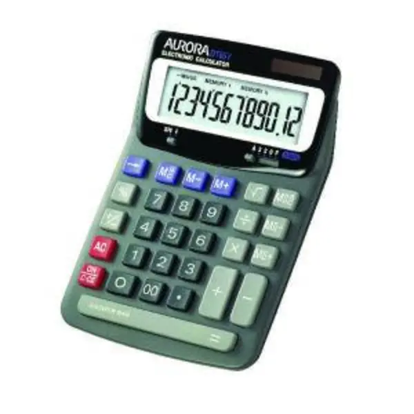 image of Aurora GreyBlack 12-Digit Desk Calculator Dual power solar powered AO21056