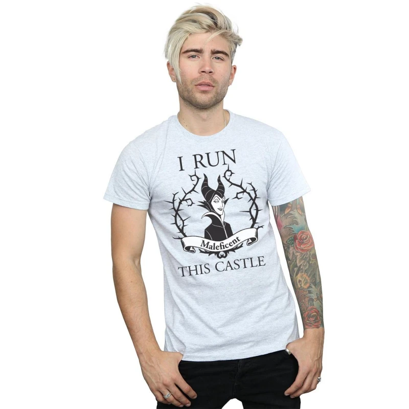 Image of Disney Men Maleficent I Run This Castle T-Shirt in Grey Size: Small Grey S Male 5057736606995