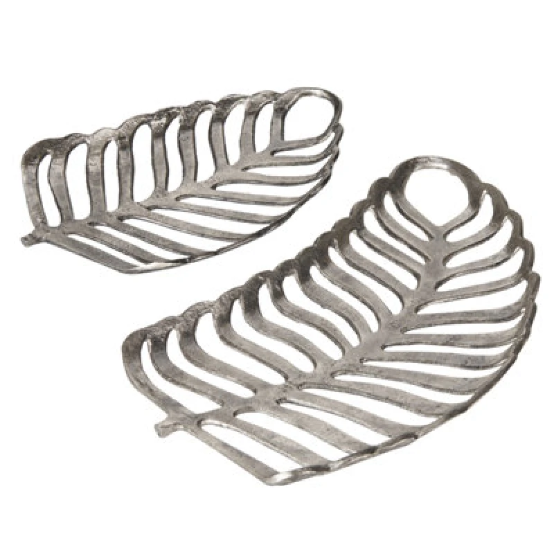 Image of Beliani Set Of 2 Trinket Dishes Leaf Amnisos Metal Silver