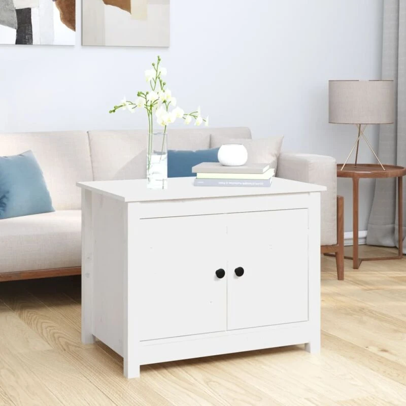 Image of vidaXL Coffee Table White 71x49x55cm Solid Wood Pine, White 820927