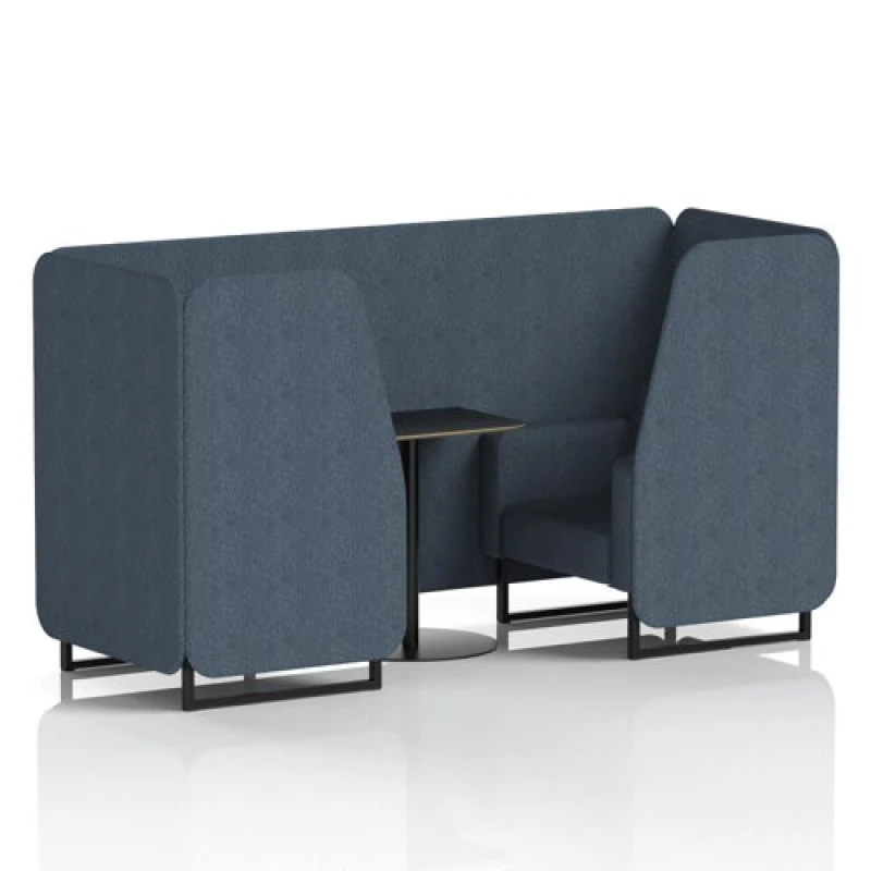 Image of Brixworth 2 Seater Office Booth with Front Panel - Black Legs and Black Table with Black Leg in Rivet Fabric - Crucible Panels and Sofa