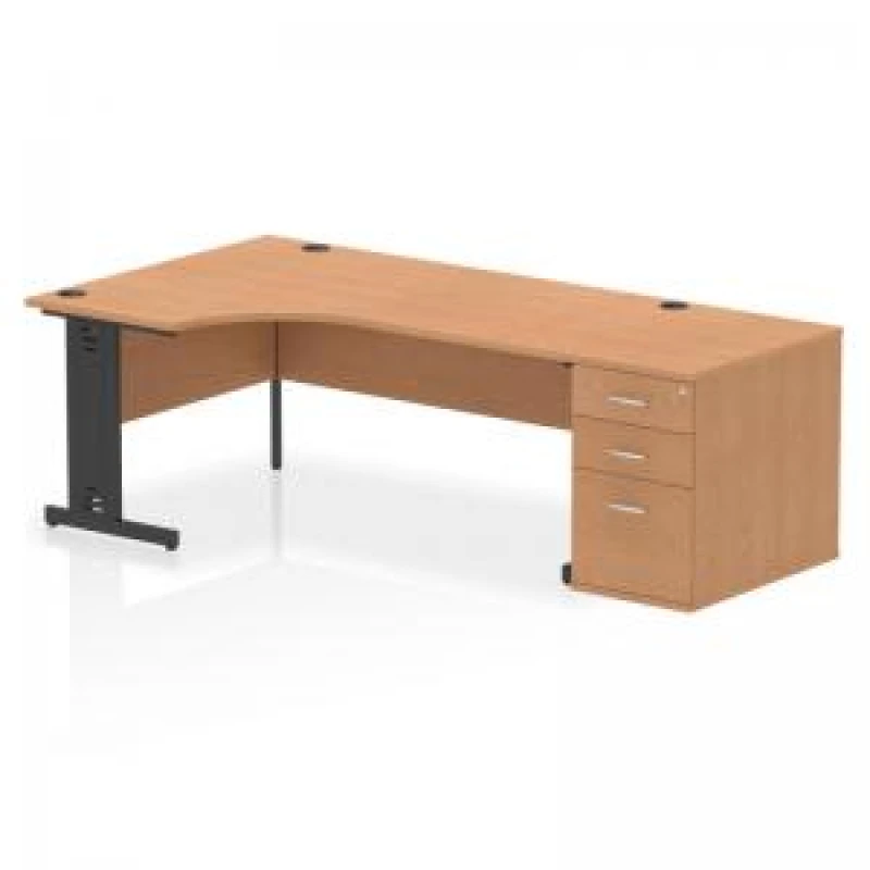 Image of Impulse Impulse 1800mm Left Crescent Office Desk Oak Top Black Cable Managed Leg Workstation 800 Deep Desk High Pedestal IWSLC188BCMOAK