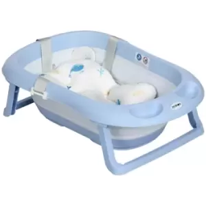 image of HOMCOM ZONEKIZ Foldable Baby Bathtub with Non-Slip Support Legs, Cushion Pad - Blue