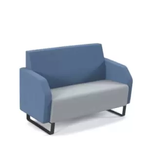 image of Encore low back 2 seater sofa 1200mm wide with Black sled frame - late grey seat with range blue back and arms