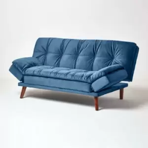 image of HOMESCAPES Bailey Velvet Sofa Bed with Armrests, Navy - Navy