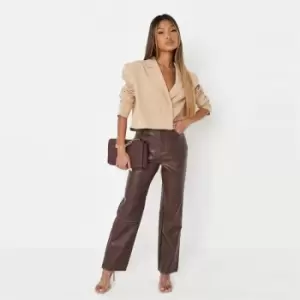 image of Missguided Petite Pu Contrast Stitch Trouser - Brown