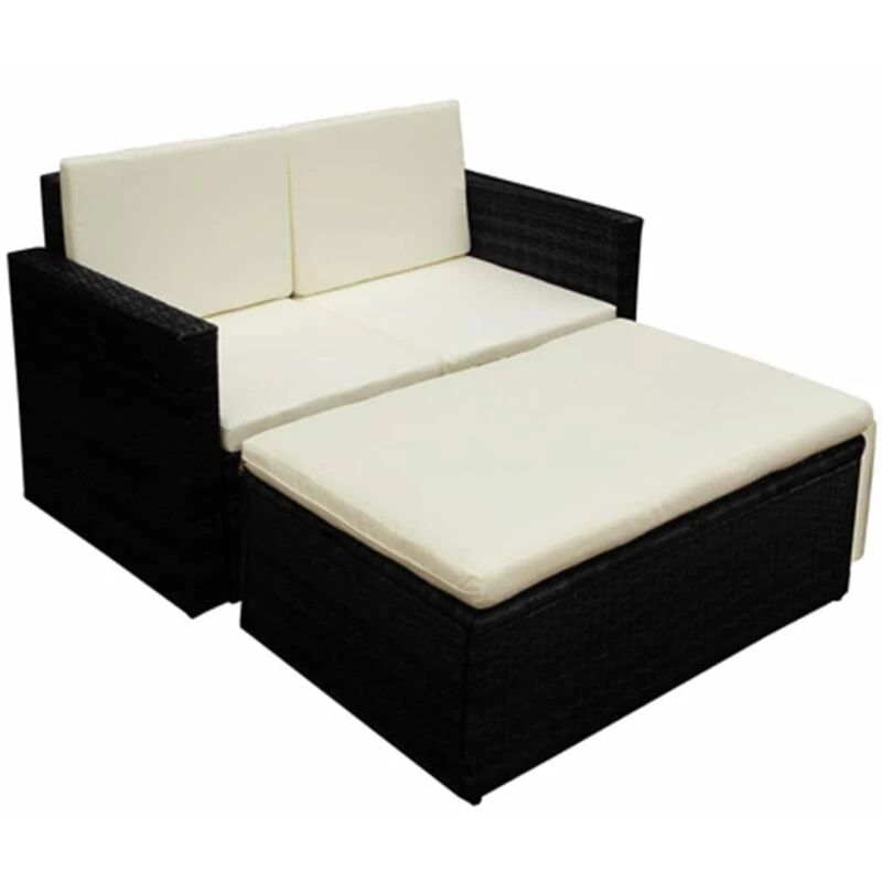 Image of vidaXL Garden Sofa Set 7 Pieces Poly Rattan Black Outdoor Patio Furniture Seat