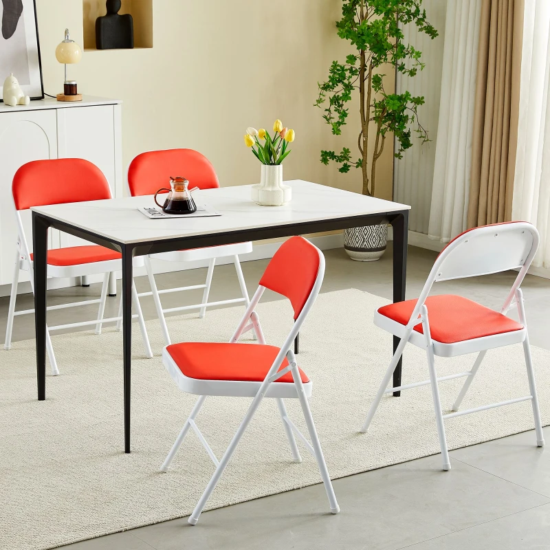 Image of MCC Direct Set of 4 Folding Dining Chairs Metal Frame Padded Seats Red