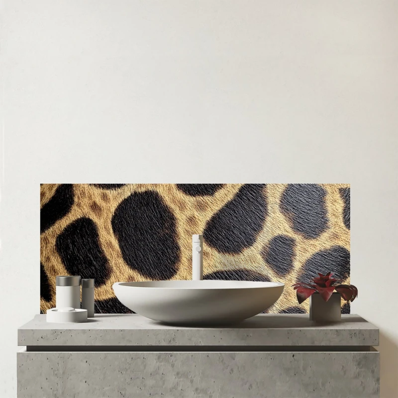 Image of Warren Reed - Designer Giraffe Fur Print Glass Bathroom Splashback in Black Unisex