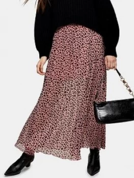 Image of Topshop Spot Animal Print Tiered Midi Skirt - Pink