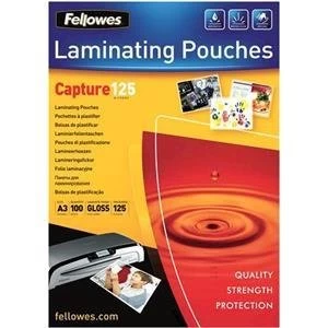 image of Fellowes A3 Glossy 125 Micron Laminating Pouch 100 Pack