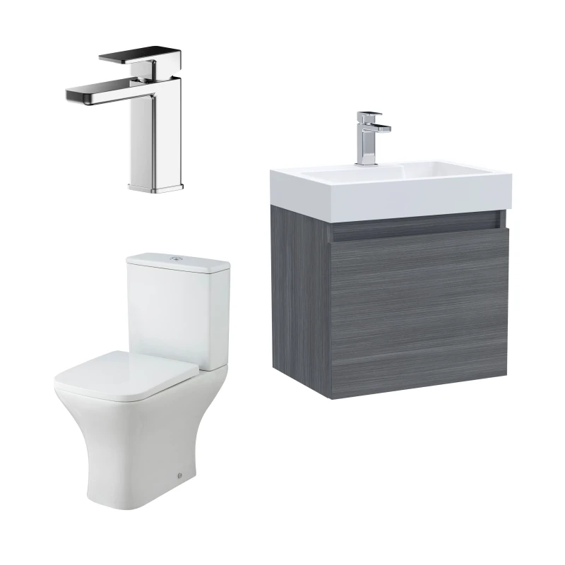 Image of Balterley Cloakroom Suite Vanity Unit Tap and Toilet Grey Brass Grey