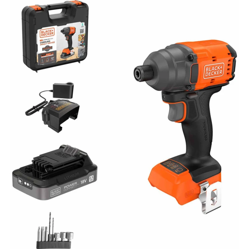 Image of Black and Decker BLIM78 18v Cordless Brushless Impact Driver 1 x 2.5ah Li-ion Charger Case & Accessories BLIM78E1K
