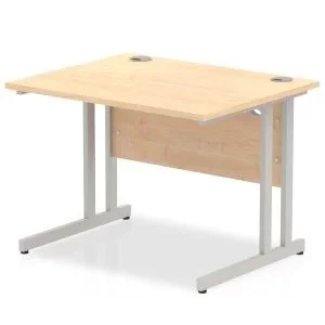 image of Impulse 1000 x 800mm Straight Desk Maple Top Silver Cantilever Leg