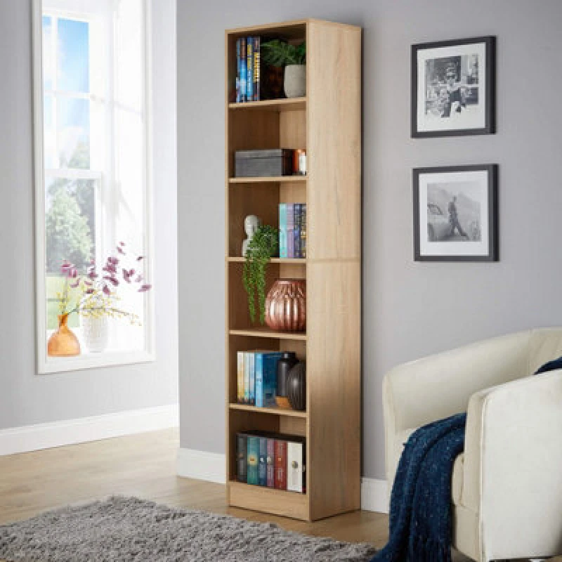 Image of Home Source Clara Narrow Bookcase Storage Unit Light Oak