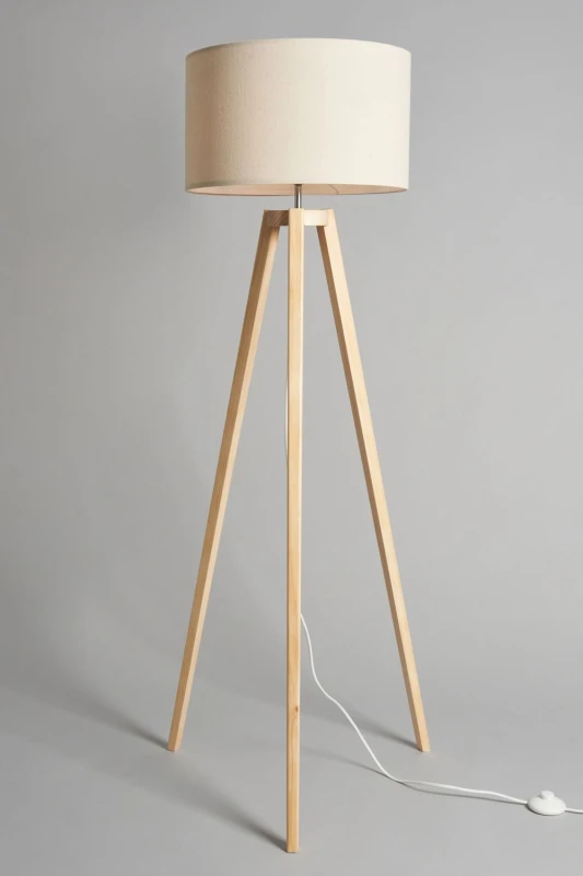 Image of BHS Lighting Keeley Wooden Tripod Floor Lamp in Brown Brown Unisex