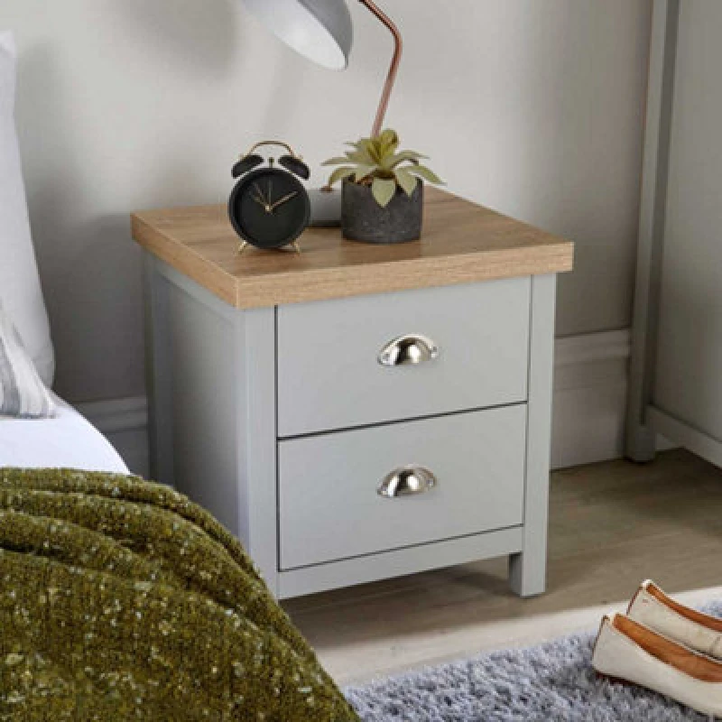Image of Home Source Avon 2 Drawer Bedside Table Bedroom Storage Unit Grey unisex