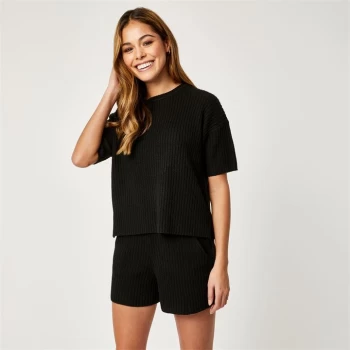 Jack Wills Ribbed Lounge Knitted T-Shirt - Black