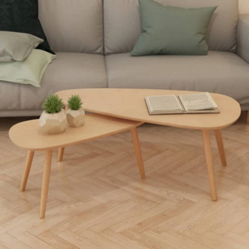 Image of vidaXL Solid Pinewood Coffee Table Set 2 Piece Brown Home Office Side End