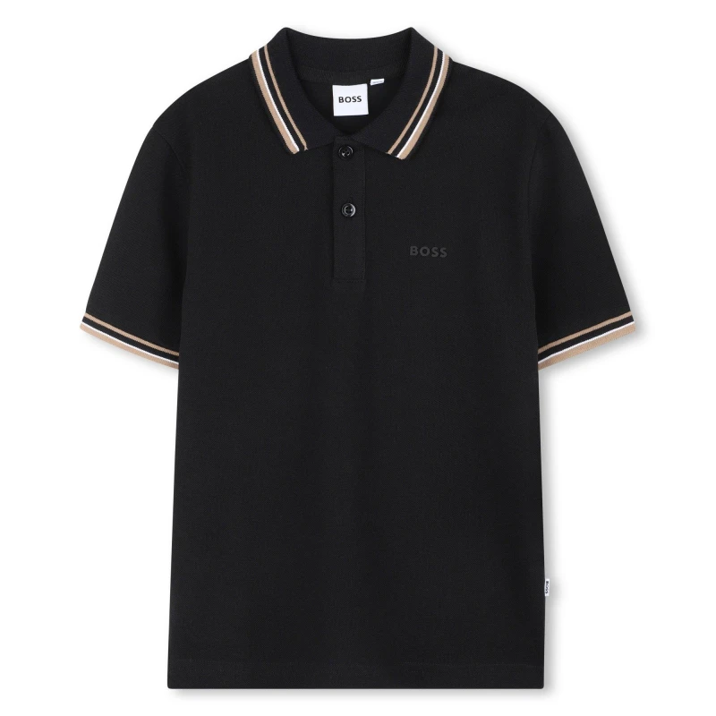 Image of Boss Kids Col Block Short Sleeve Polo Shirt Black male 10Y