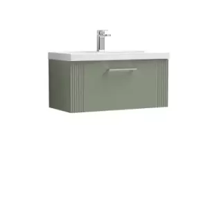 Image of Nuie Deco 800mm Wall Hung Single Drawer Vanity & Basin 3 - Satin Reed Green