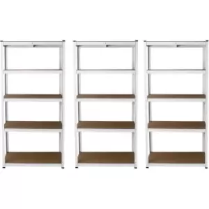 image of 3 Garage Shelving Units 5 Tier Racking Storage Warehouse Bays - White