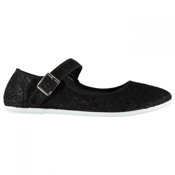 image of Slazenger Canvas Mary Jane Child Girls Shoes - Black Broiderie