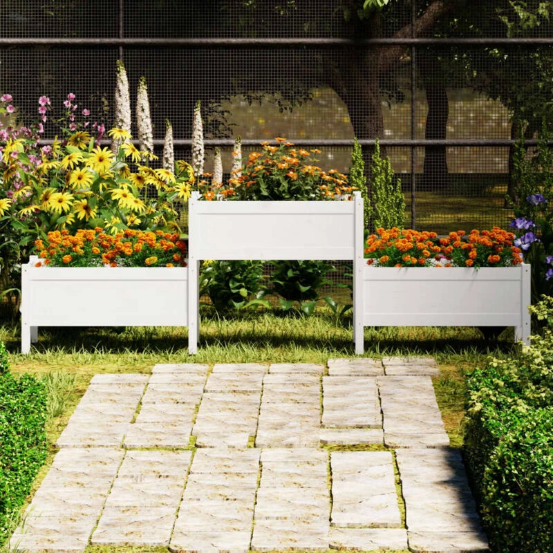 Image of vidaXL Planter White 245.5x44x75cm Solid Wood Pine, White 822253