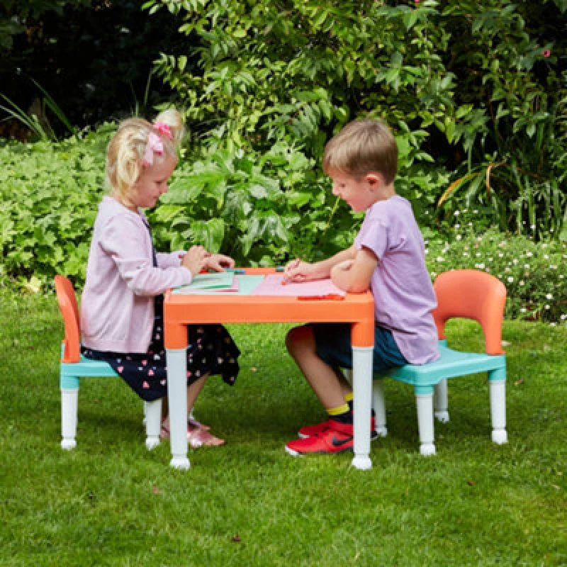 Image of Liberty House Children'S Orange And Green Plastic Table And 2 Chair Set One Colour W6ZLN Unisex