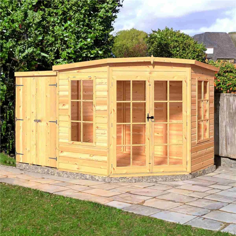 Image of Shire Hampton SummerHouse with Side Shed - Brown Brown 8 x 12ft