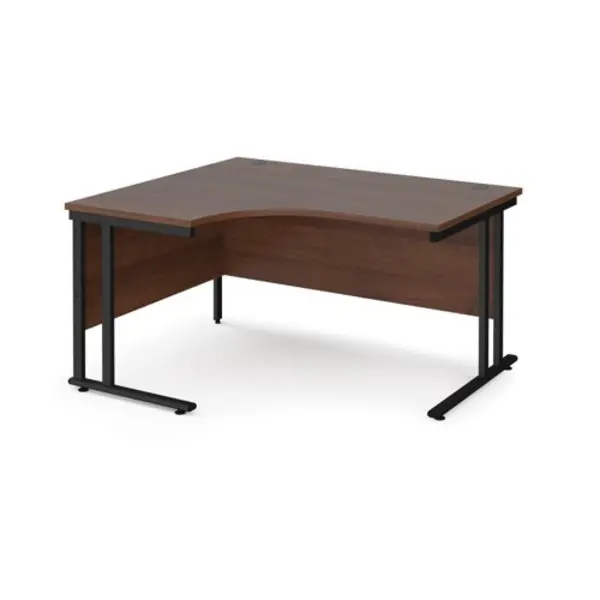 image of Office Desk Left Hand Corner Desk 1400mm Walnut Top With Black Frame 1200mm Depth Maestro 25 MC14ELKW