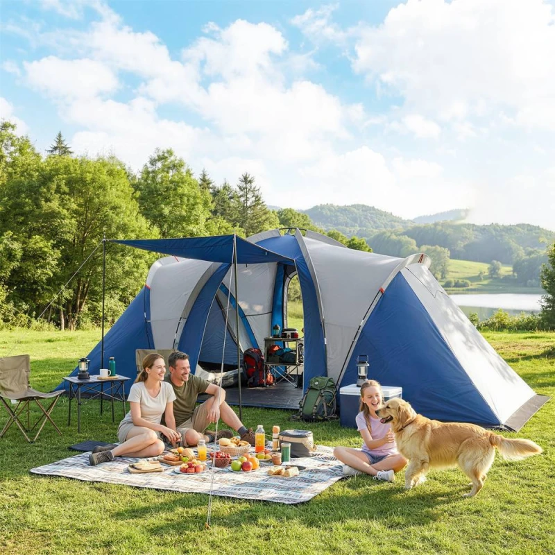Image of OUTSUNNY Family Camping Tent 3000mm Waterproof 8-12 Person in Blue Blue Unisex