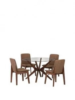 image of Julian Bowen Set Of Chelsea Round Glass Table & 4 Kensington Fabric Chair